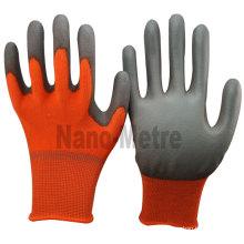 NMSAFETY 13 Gauge gestricktes orange Polyesterfutter beschichtetes graues PU auf Handflächenhandschuhen für die Leichtindustrie